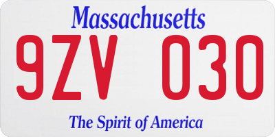 MA license plate 9ZV030