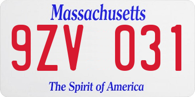 MA license plate 9ZV031