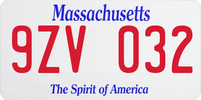 MA license plate 9ZV032