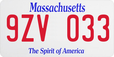 MA license plate 9ZV033