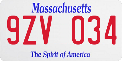 MA license plate 9ZV034