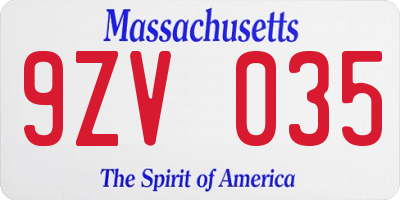 MA license plate 9ZV035