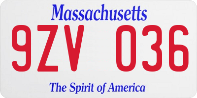 MA license plate 9ZV036