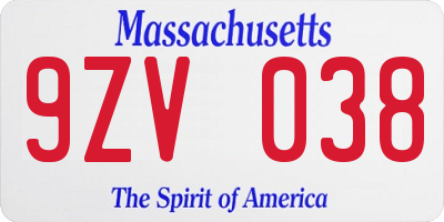 MA license plate 9ZV038