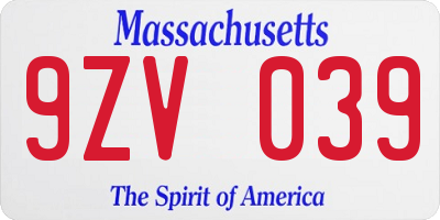 MA license plate 9ZV039