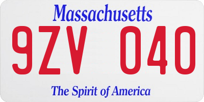 MA license plate 9ZV040