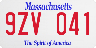 MA license plate 9ZV041