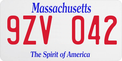 MA license plate 9ZV042