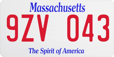 MA license plate 9ZV043