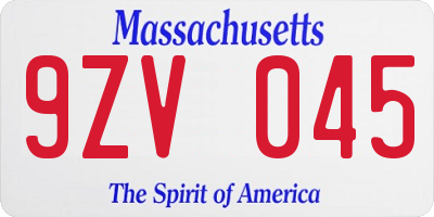 MA license plate 9ZV045