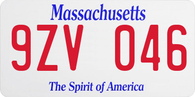 MA license plate 9ZV046