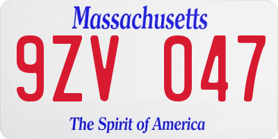 MA license plate 9ZV047