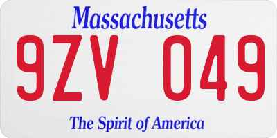 MA license plate 9ZV049