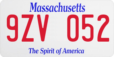 MA license plate 9ZV052