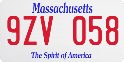 MA license plate 9ZV058