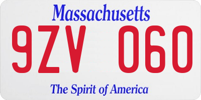 MA license plate 9ZV060