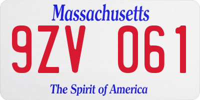 MA license plate 9ZV061