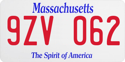 MA license plate 9ZV062