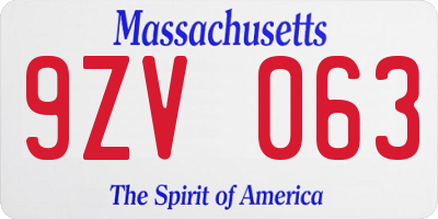 MA license plate 9ZV063