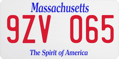 MA license plate 9ZV065