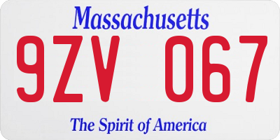 MA license plate 9ZV067