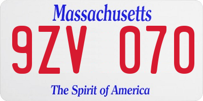 MA license plate 9ZV070