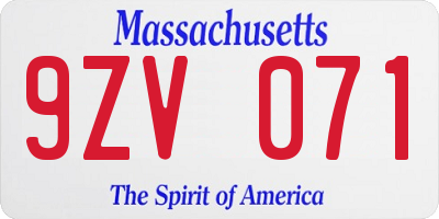 MA license plate 9ZV071