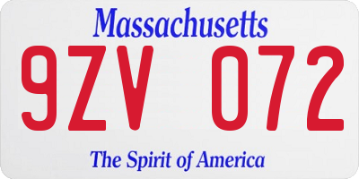 MA license plate 9ZV072