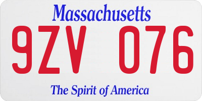 MA license plate 9ZV076