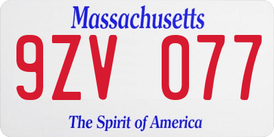 MA license plate 9ZV077