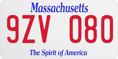 MA license plate 9ZV080