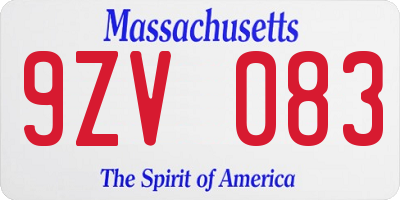 MA license plate 9ZV083