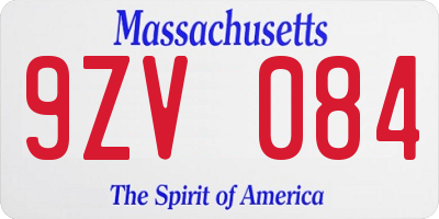 MA license plate 9ZV084