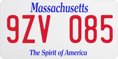 MA license plate 9ZV085