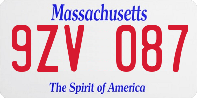 MA license plate 9ZV087