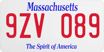 MA license plate 9ZV089