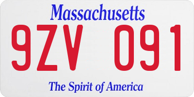 MA license plate 9ZV091