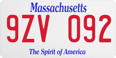 MA license plate 9ZV092