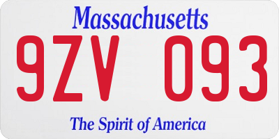 MA license plate 9ZV093