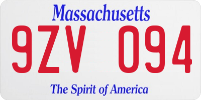 MA license plate 9ZV094