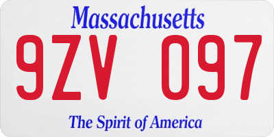 MA license plate 9ZV097