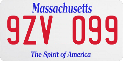 MA license plate 9ZV099