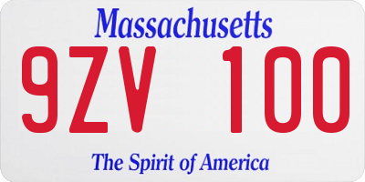 MA license plate 9ZV100