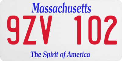 MA license plate 9ZV102