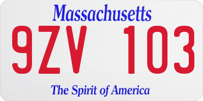 MA license plate 9ZV103