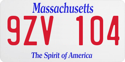 MA license plate 9ZV104