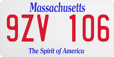 MA license plate 9ZV106