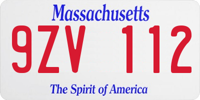 MA license plate 9ZV112