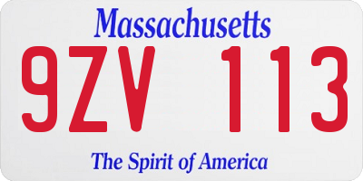 MA license plate 9ZV113