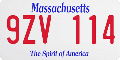 MA license plate 9ZV114